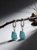 Raw Ore Turquoise・925 Sterling Silver Irregular Tibetan Handcrafted unisex Earrings