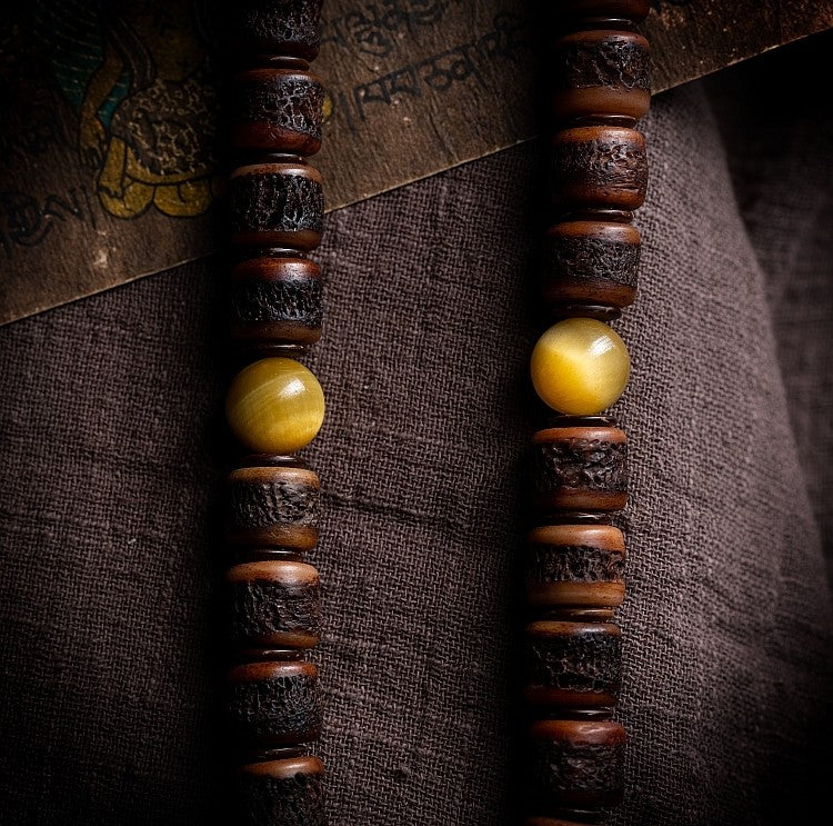 Heritage Spirit Bone・Tibetan Vintage Yak Bone Double-Loop Kapala Bracelet | Niche Spirit Bone Buddha Beads Bracelet