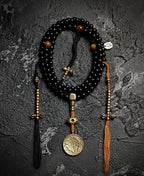 Original Design Black Gold Natural Black Agate 108 Bead Buddha Bead Bracelet | Tibetan Rosary Necklace Unisex Couple Multi-Loop Bracelet