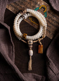 Snowy Tibetan Braided · Original White Jade Bodhi Root 108 Bead Buddha Beads