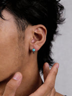 Original Tibetan Ethnic Style Ear Hoop Studs | S925 Sterling Silver Raw Ore Turquoise Earrings