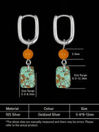 Vintage New Chinese Style Ear Clasps | Original Design 925 Sterling Silver Amber Turquoise Pendant Earrings