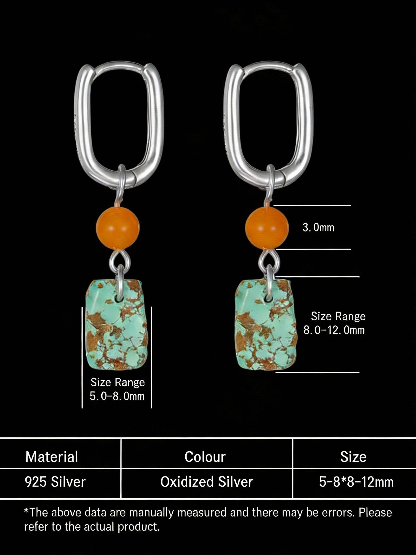 Vintage New Chinese Style Ear Clasps | Original Design 925 Sterling Silver Amber Turquoise Pendant Earrings