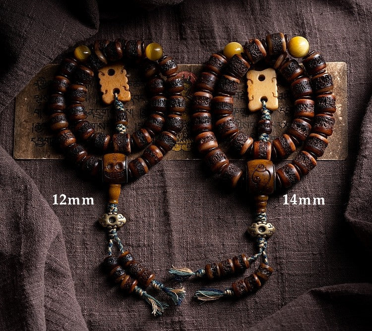 Heritage Spirit Bone・Tibetan Vintage Yak Bone Double-Loop Kapala Bracelet | Niche Spirit Bone Buddha Beads Bracelet