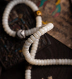 Snowy Tibetan Braided · Original White Jade Bodhi Root 108 Bead Buddha Beads