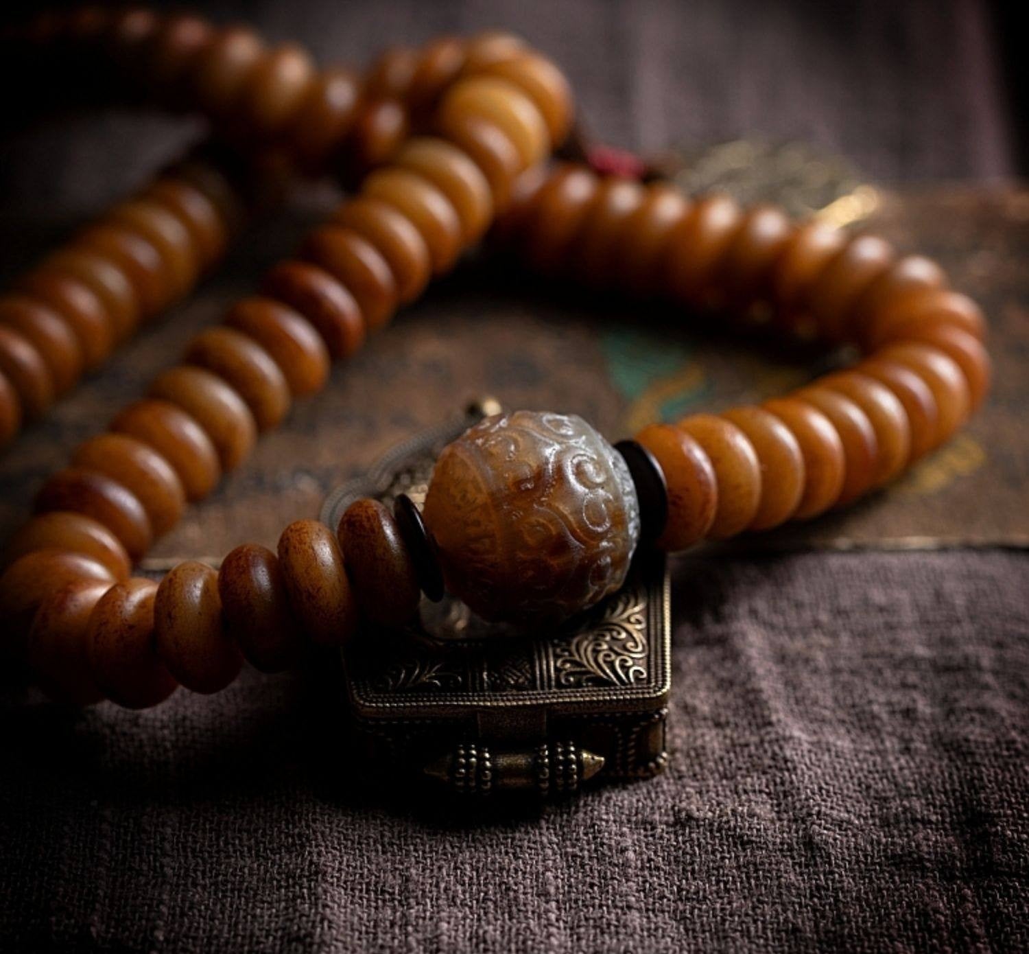 Vintage Spirit Bone・Tibetan Yak Bone 108 Prayer Beads | Tibetan Style Cultural Play Bracelet