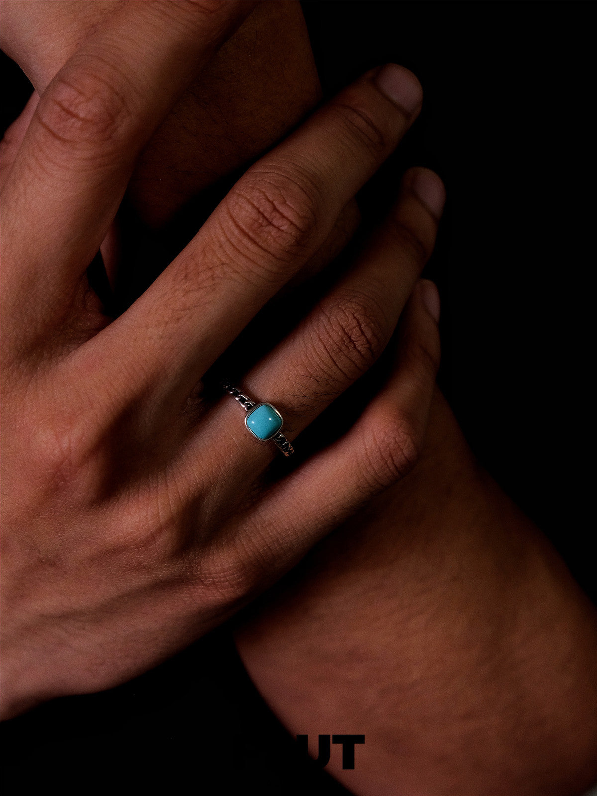 Vintage Ethnic Style Ring | S925 Sterling Silver Turquoise Square Open Ring
