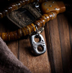 Tibetan Kapala Rosary with Mahakala Pendant | Vintage Yak Bone 108 Bead Buddha Bead Bracelet | Tibetan Buddhist Playable Handheld Bracelet