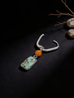 Vintage New Chinese Style Ear Clasps | Original Design 925 Sterling Silver Amber Turquoise Pendant Earrings