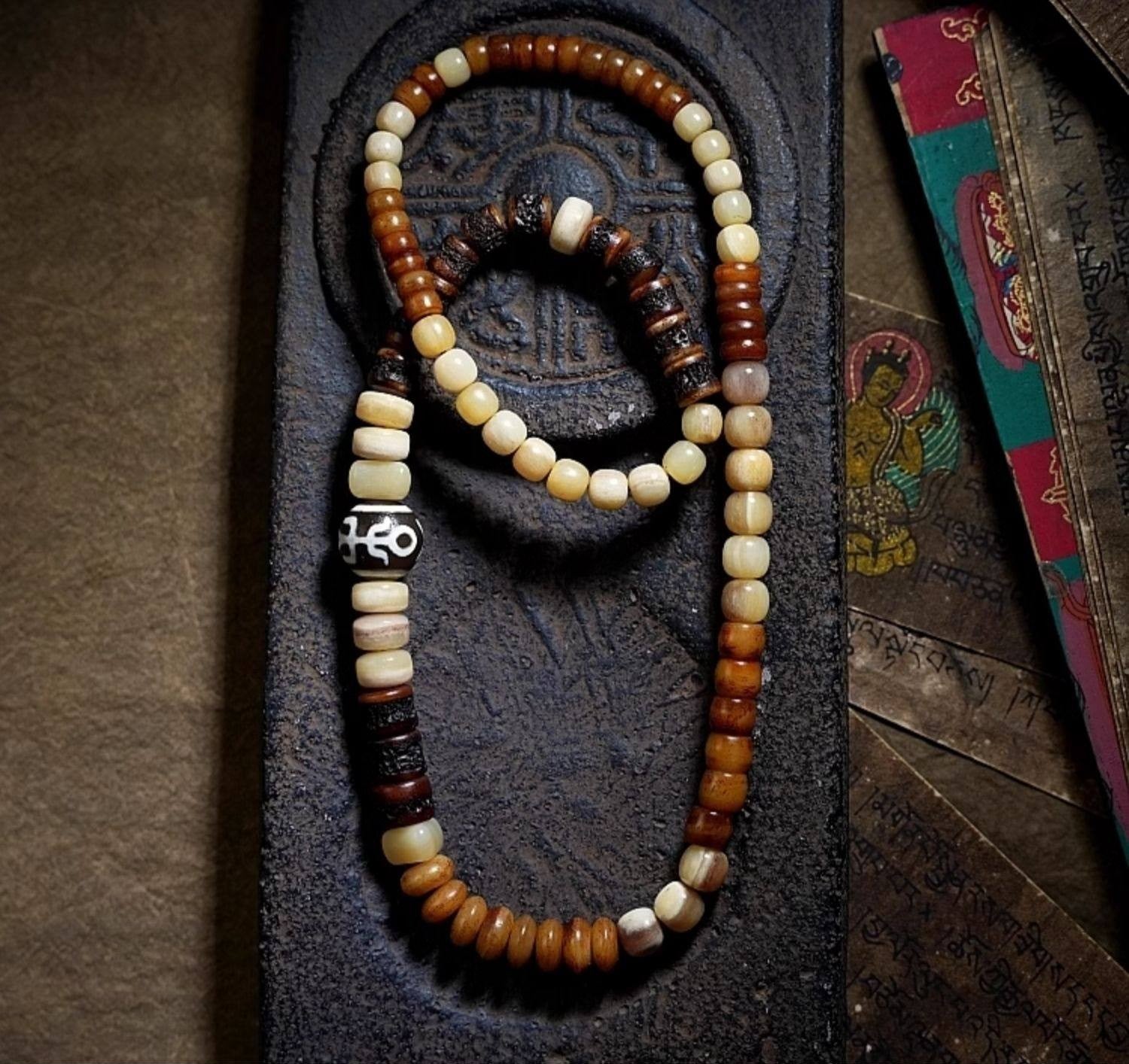 Original Design Natural Yak Bone & Camel Bone Multi-Treasure Buddha Bead Bracelet | Tibetan Unisex Multi-Loop Ethnic Style Bracelet