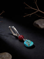 New Chinese Ethnic Style Earrings | Original Design S925 Sterling Silver Turquoise Cinnabar Earrings
