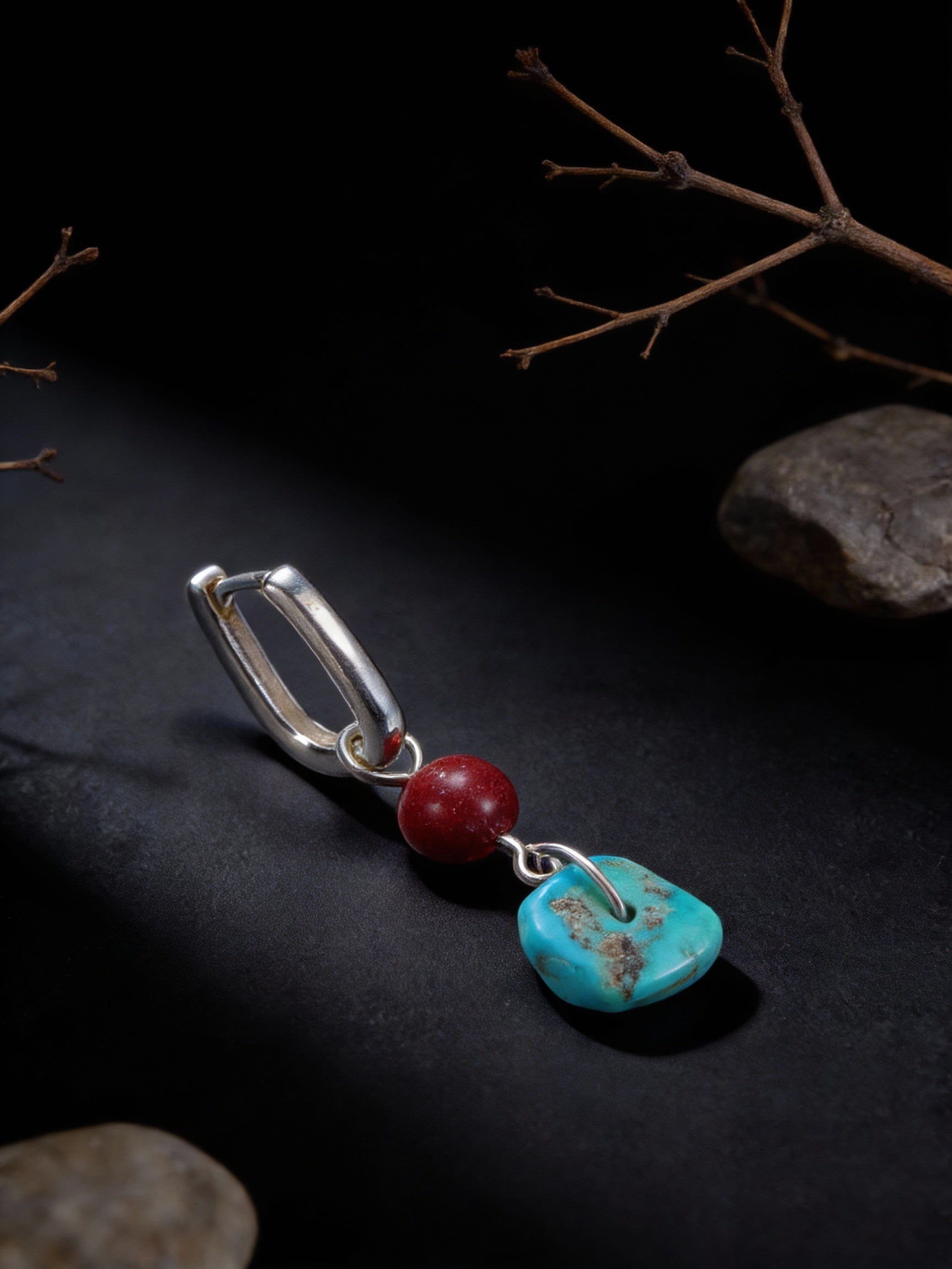 New Chinese Ethnic Style Earrings | Original Design S925 Sterling Silver Turquoise Cinnabar Earrings