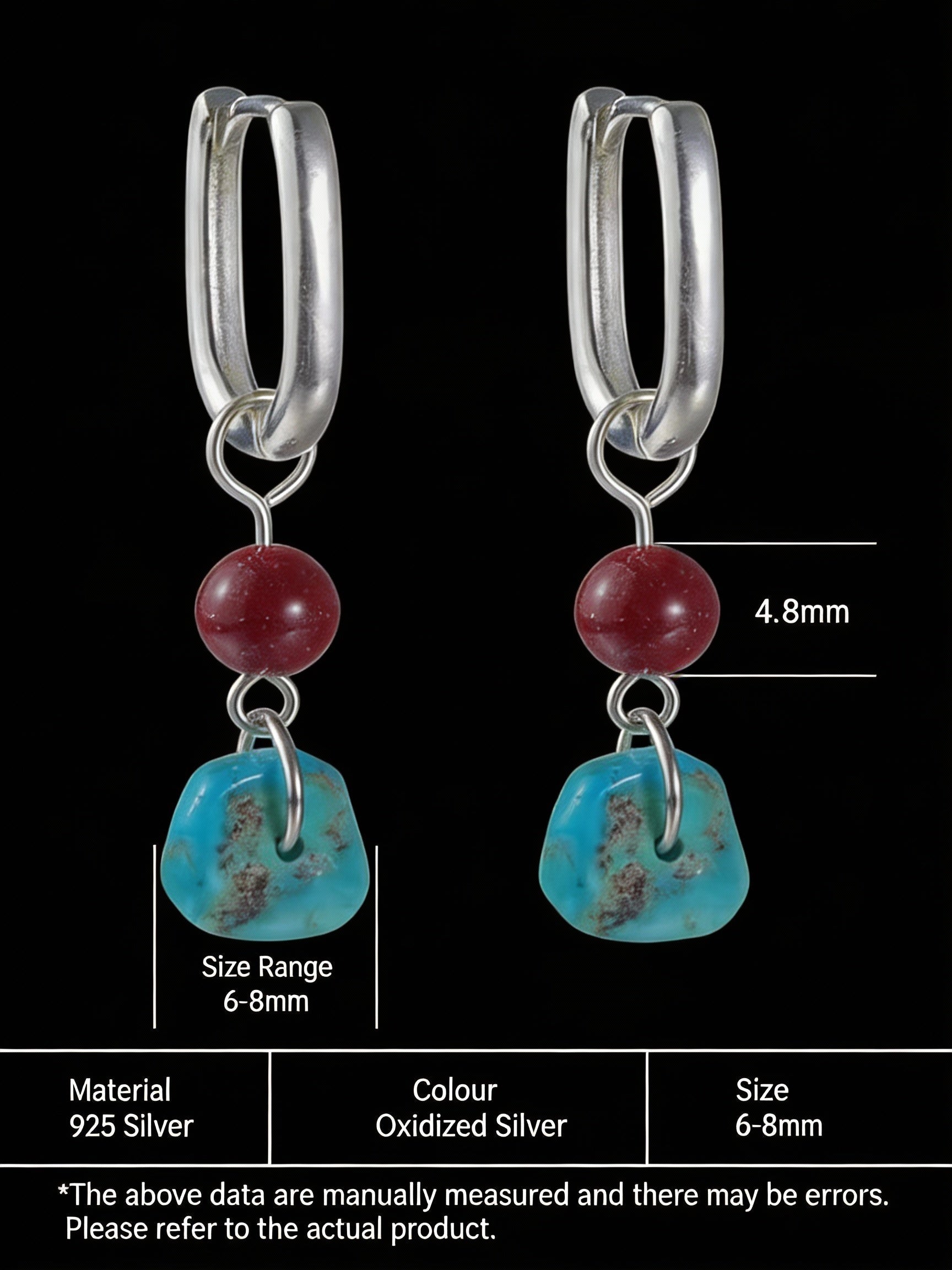 New Chinese Ethnic Style Earrings | Original Design S925 Sterling Silver Turquoise Cinnabar Earrings