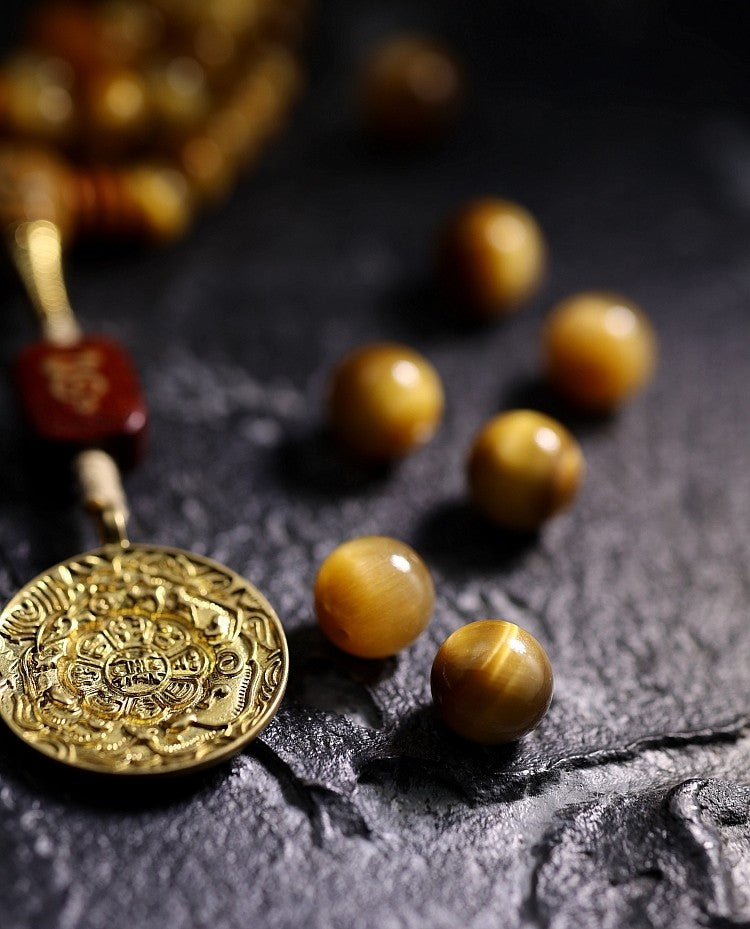 Original Design Natural Tibetan Golden Tiger's Eye 108 Bead Buddha Bead Bracelet