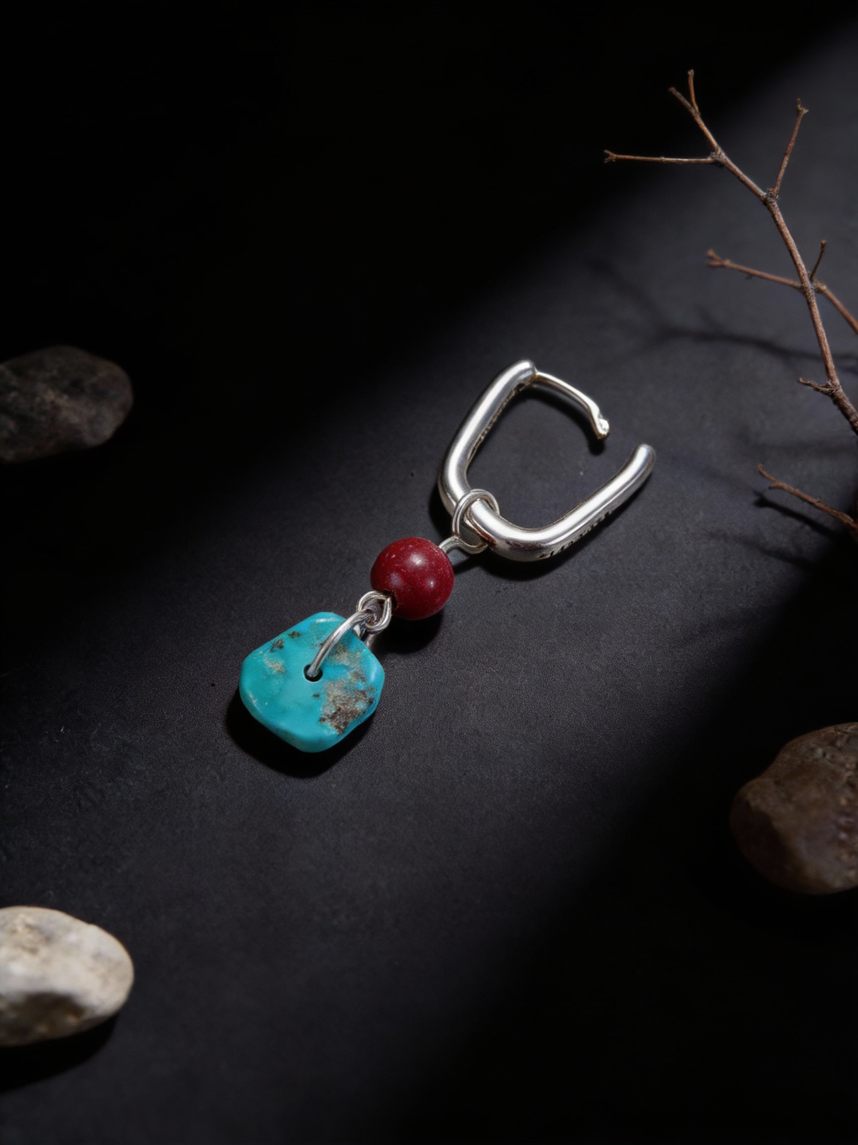 New Chinese Ethnic Style Earrings | Original Design S925 Sterling Silver Turquoise Cinnabar Earrings