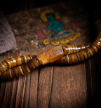Tibetan Kapala Rosary with Mahakala Pendant | Vintage Yak Bone 108 Bead Buddha Bead Bracelet | Tibetan Buddhist Playable Handheld Bracelet