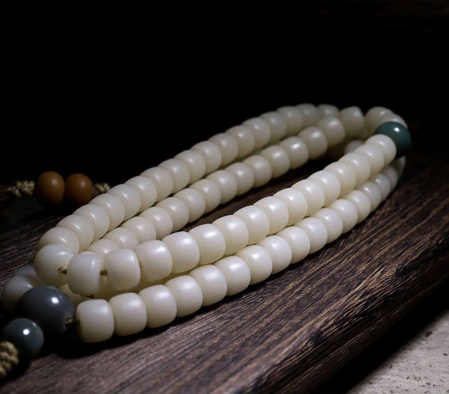 Original Simplicity・Natural White Jade Bodhi Root 108 Prayer Beads | Unisex Buddha Beads Bracelet