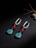 New Chinese Ethnic Style Earrings | Original Design S925 Sterling Silver Turquoise Cinnabar Earrings