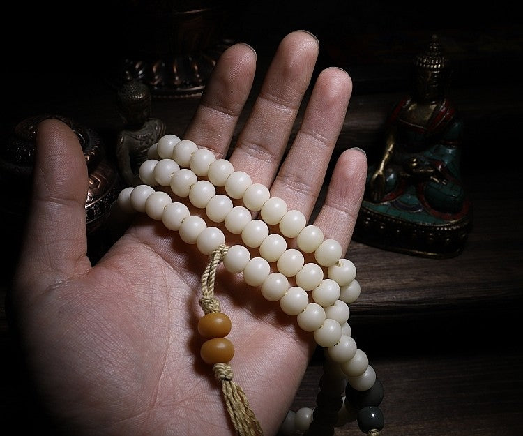 Original Simplicity・Natural White Jade Bodhi Root 108 Prayer Beads | Unisex Buddha Beads Bracelet