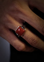 Vintage New Chinese Style Ring | S925 Sterling Silver Southern Red Agate Square Candy Ring