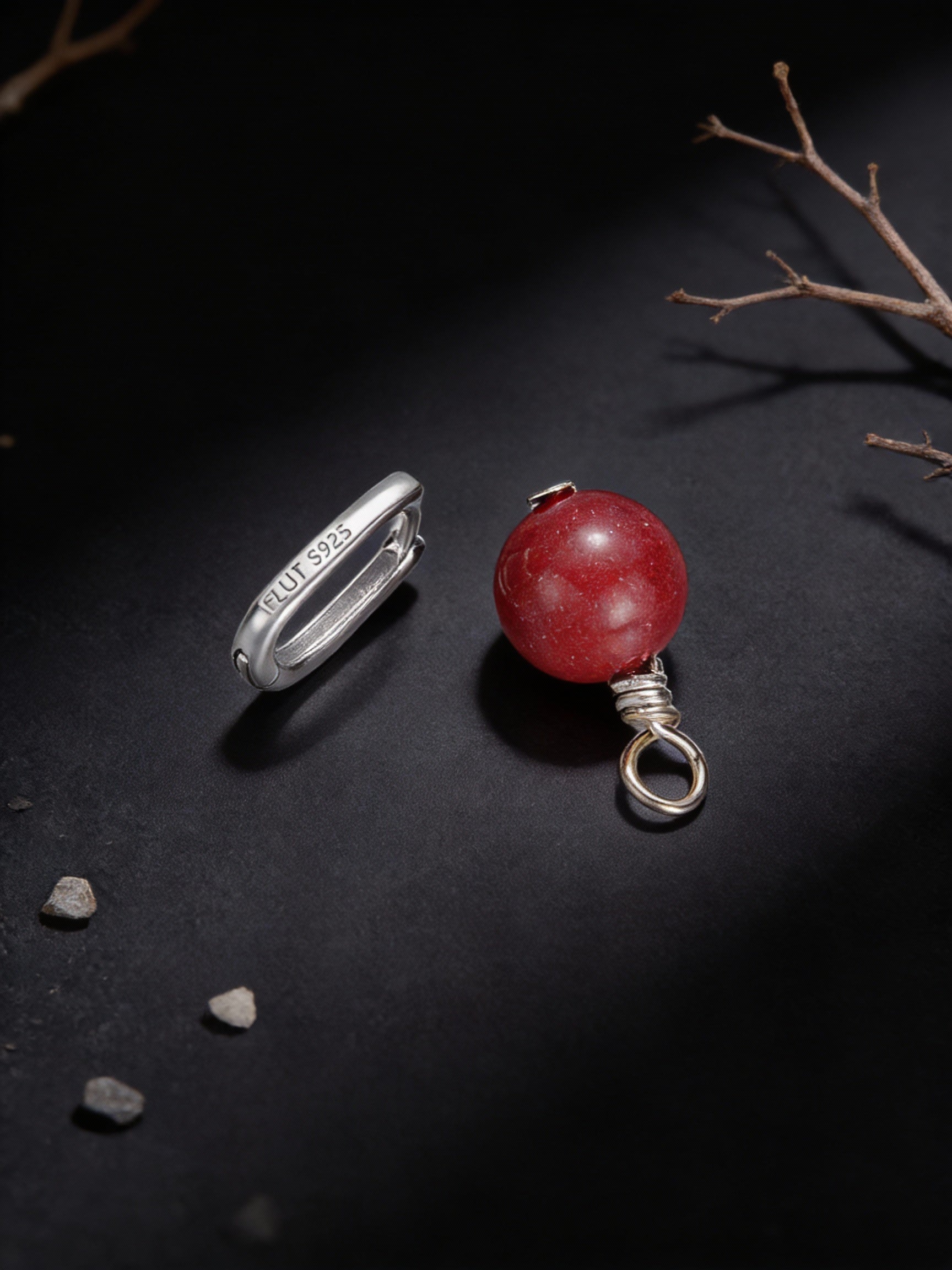 Vintage Ethnic Style Earrings | S925 Sterling Silver Cinnabar Ear Clasp Earrings