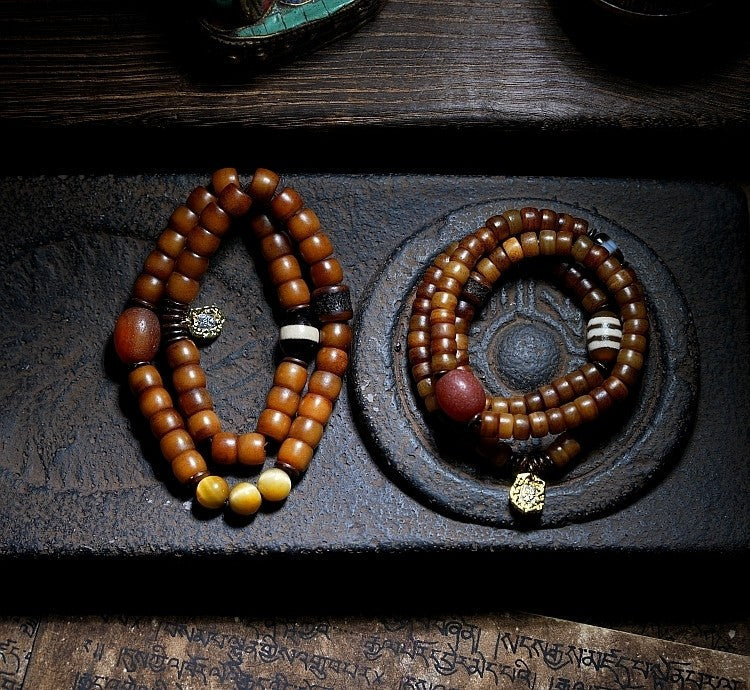 Tibetan Natural Vintage Yak Bone Double-Loop Buddha Bead Bracelet | Tibetan Unisex Couple Style Bracelet
