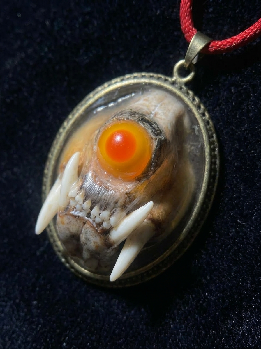 Folk Inlaid Mink Skull Pendant | Spirit Bone (Mink Bone) Necklace