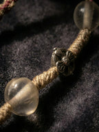 Tibetan Region Vintage Natural White Crystal Three-Faced Mahakala Vajra Dzi Bead Necklace - Unique Piece