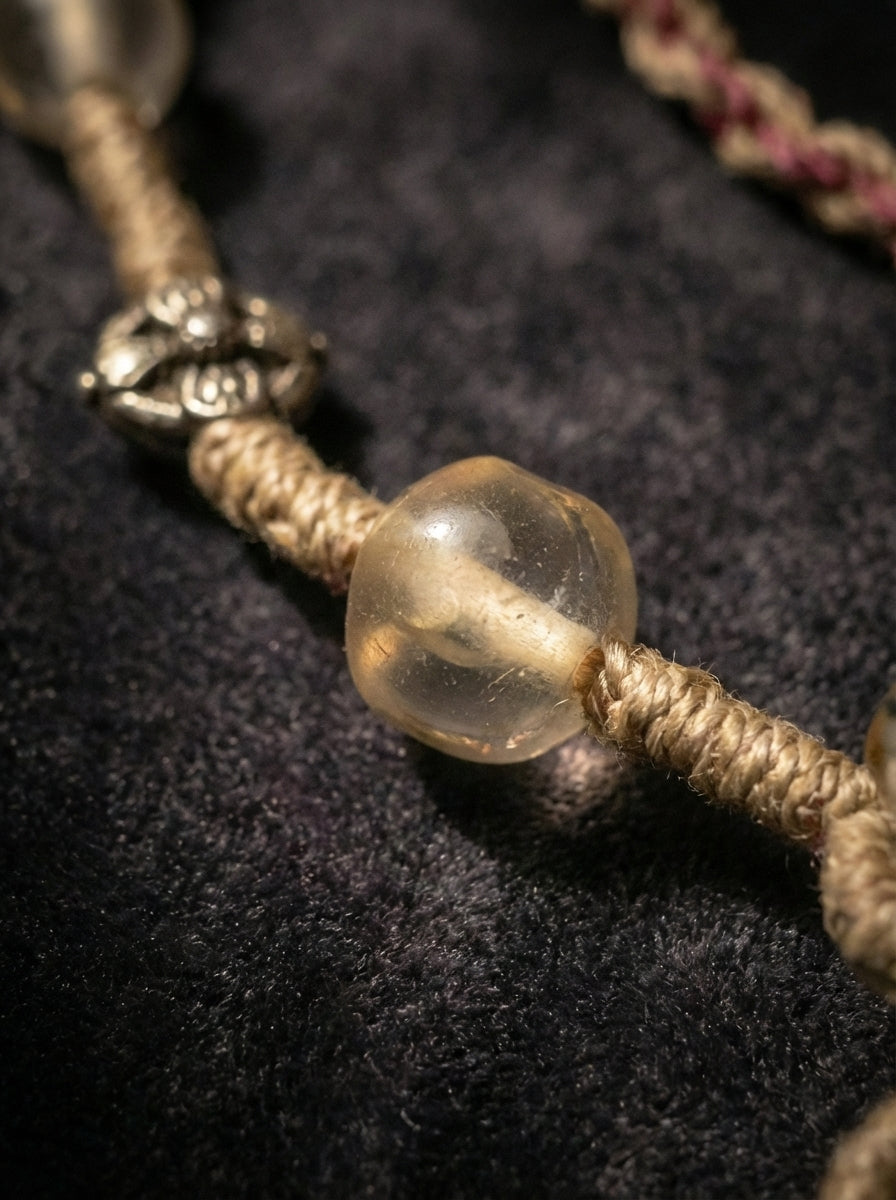 Tibetan Region Vintage Natural White Crystal Three-Faced Mahakala Vajra Dzi Bead Necklace - Unique Piece