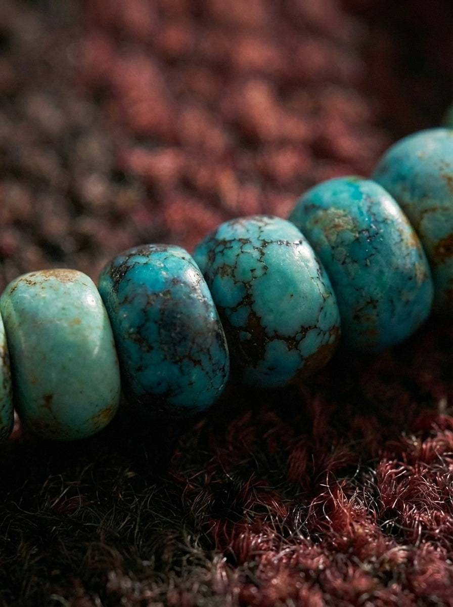 Tibetan Sacred Stone Ancient Hand-Chiseled Natural Raw Turquoise Sterling Silver Bracelet Original Niche Design