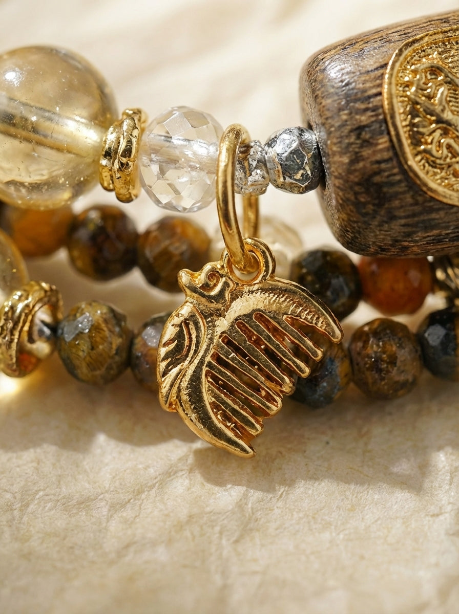 Sagittarius Original Multi-Layer Stackable Citrine, Tiger Eye & Agarwood Light Luxury Bracelet Twelve Constellations Exclusive For Women