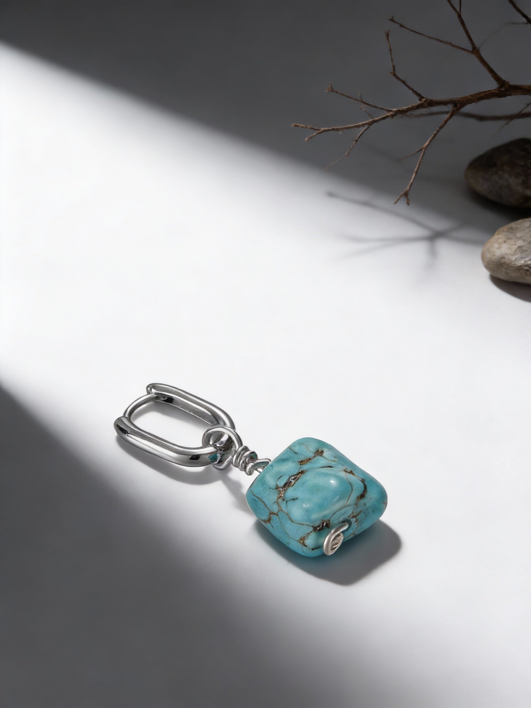 Raw Ore Turquoise・925 Sterling Silver Irregular Tibetan Handcrafted unisex Earrings