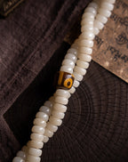 Snowy Tibetan Braided · Original White Jade Bodhi Root 108 Bead Buddha Beads
