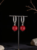 Vintage Ethnic Style Earrings | S925 Sterling Silver Cinnabar Ear Clasp Earrings