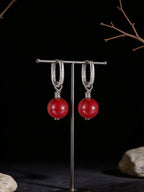 Vintage Ethnic Style Earrings | S925 Sterling Silver Cinnabar Ear Clasp Earrings