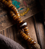 Tibetan Kapala Rosary with Mahakala Pendant | Vintage Yak Bone 108 Bead Buddha Bead Bracelet | Tibetan Buddhist Playable Handheld Bracelet