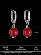 Vintage Ethnic Style Earrings | S925 Sterling Silver Cinnabar Ear Clasp Earrings