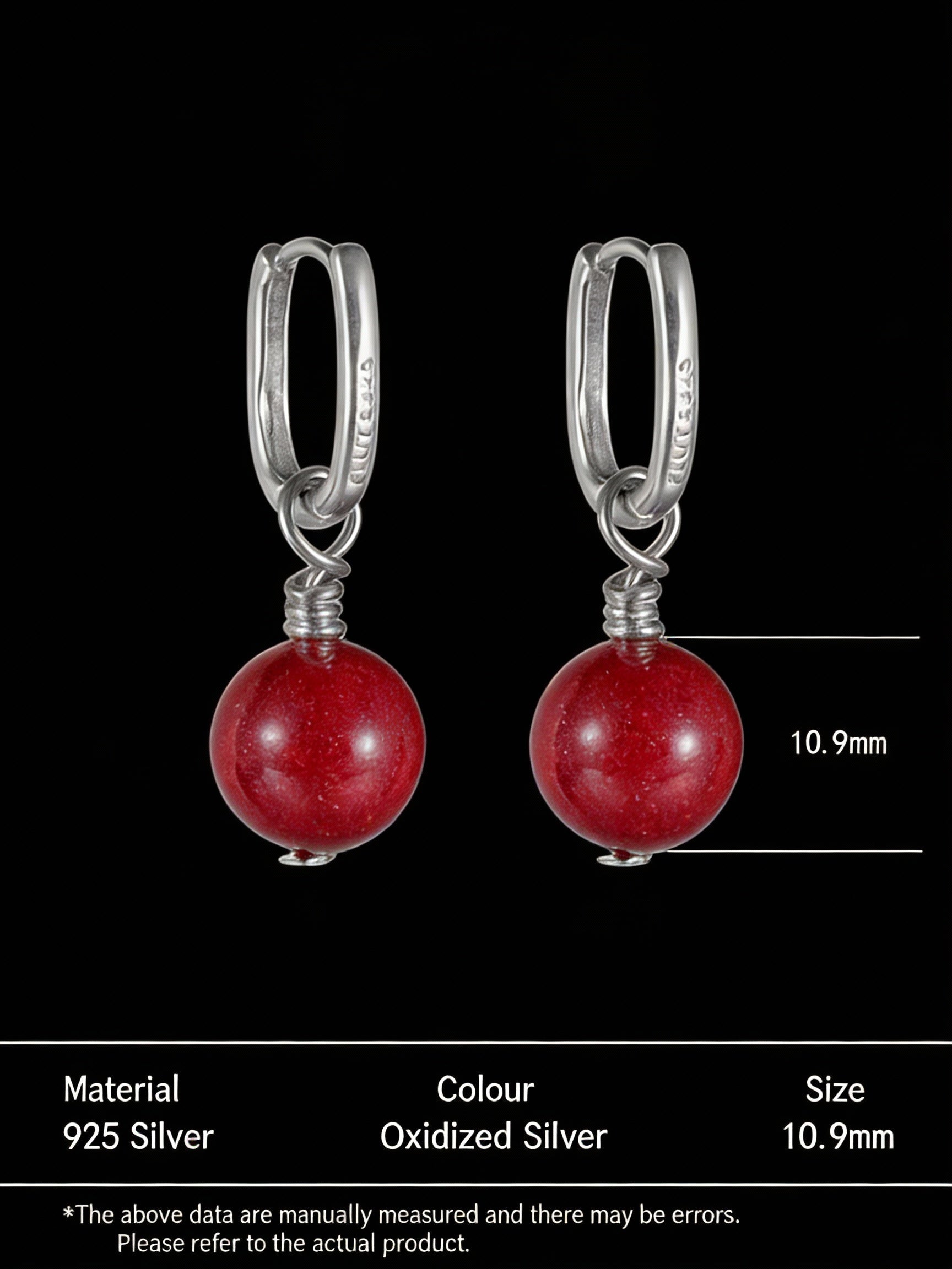 Vintage Ethnic Style Earrings | S925 Sterling Silver Cinnabar Ear Clasp Earrings
