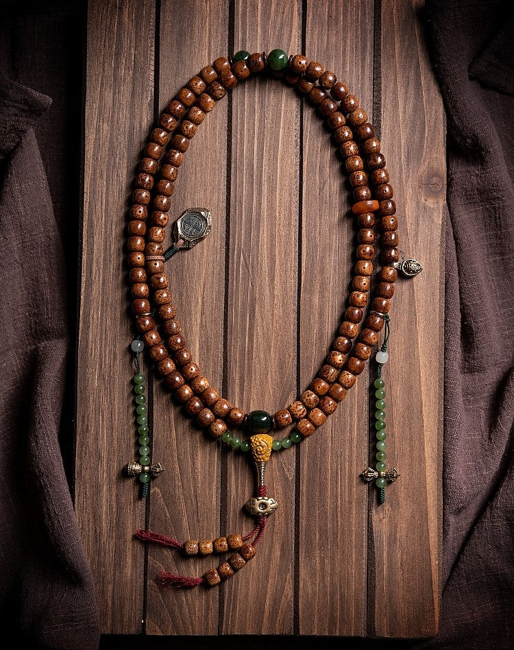 Patinated Moon & Star Bodhi Vintage Tibetan Mala