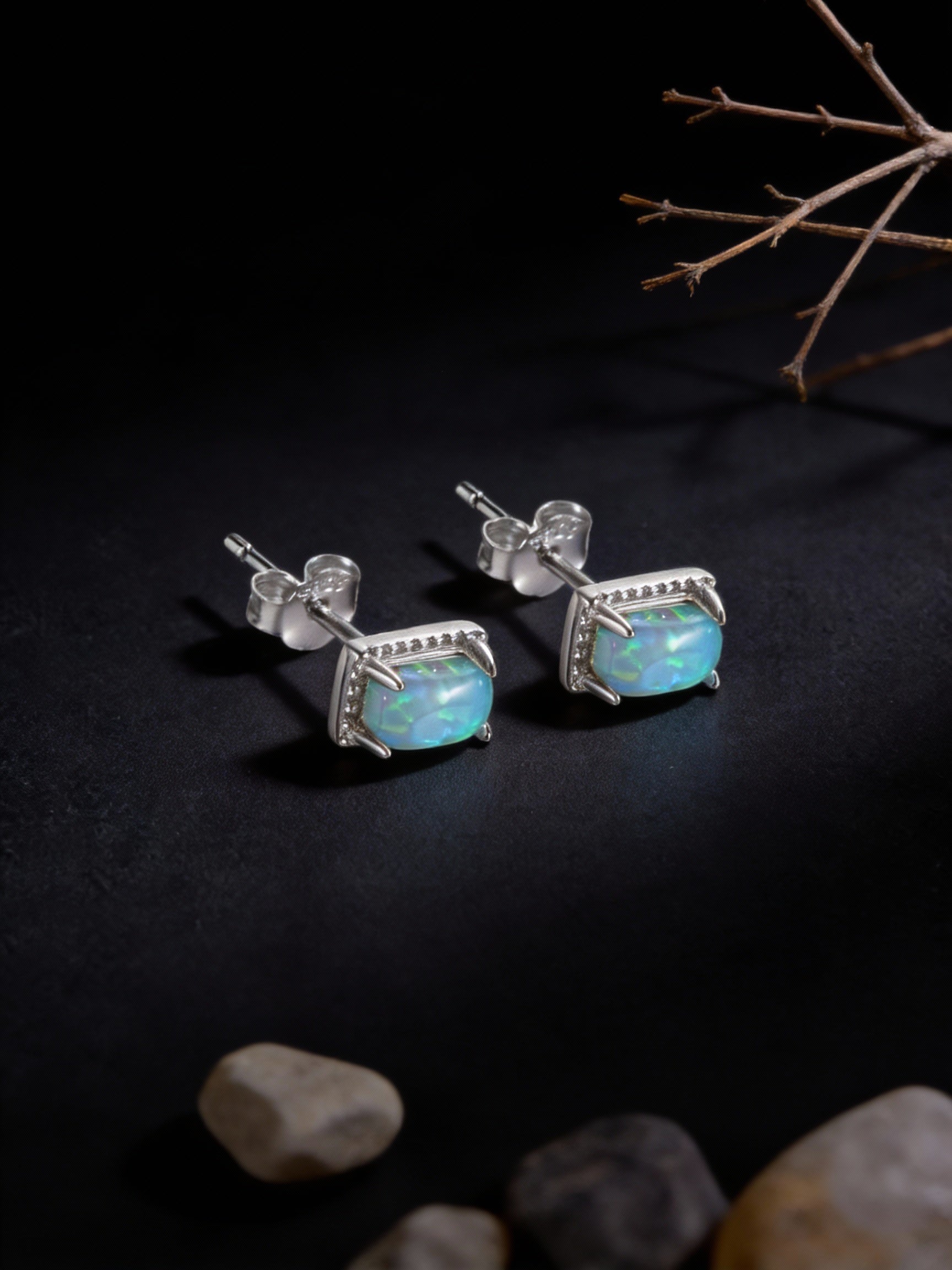 Original Style Minimalist Stud Earrings | 925 Sterling Silver Opal Inlaid Earrings