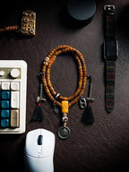 Tibetan Kapala Rosary with Mahakala Pendant | Vintage Yak Bone 108 Bead Buddha Bead Bracelet | Tibetan Buddhist Playable Handheld Bracelet