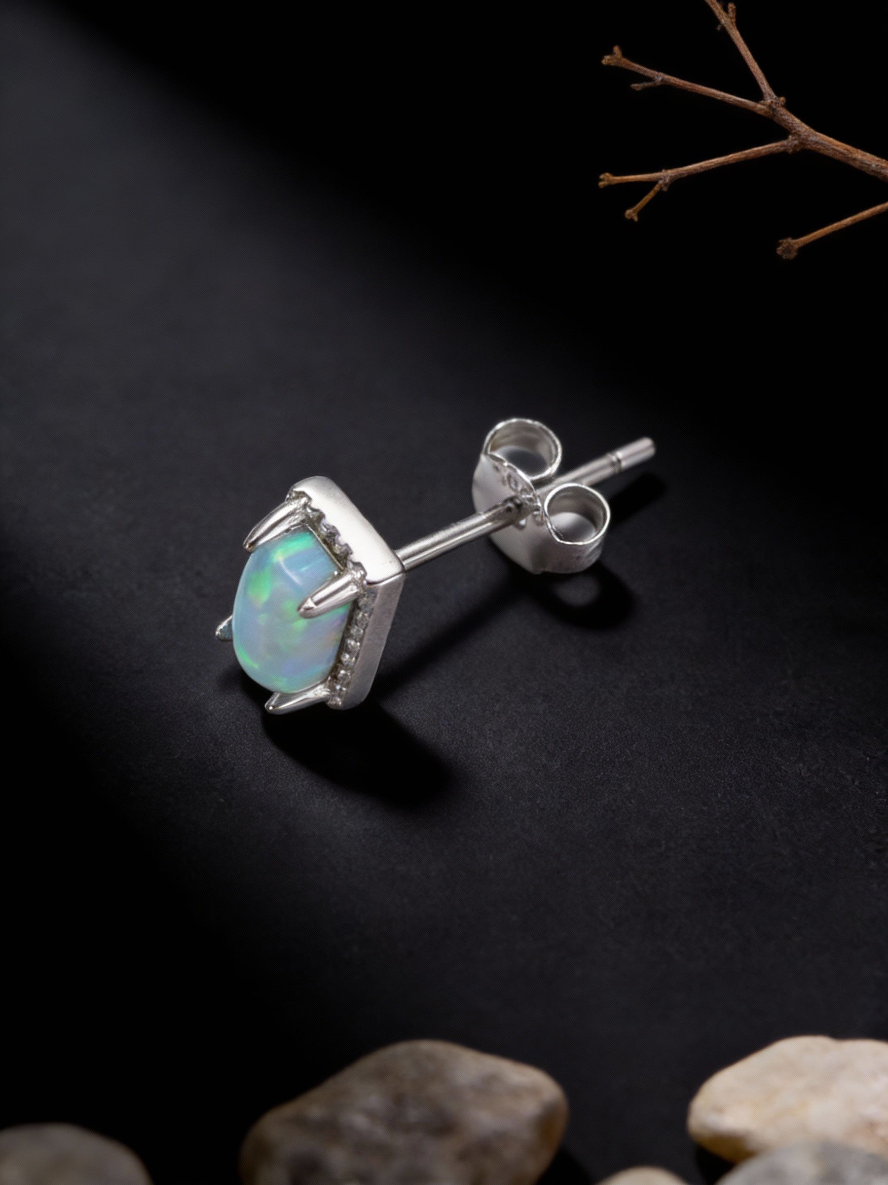 Original Style Minimalist Stud Earrings | 925 Sterling Silver Opal Inlaid Earrings