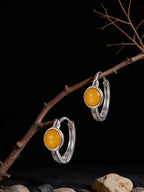 Original Vintage Ear Clasp Studs | S925 Sterling Silver Amber Earrings