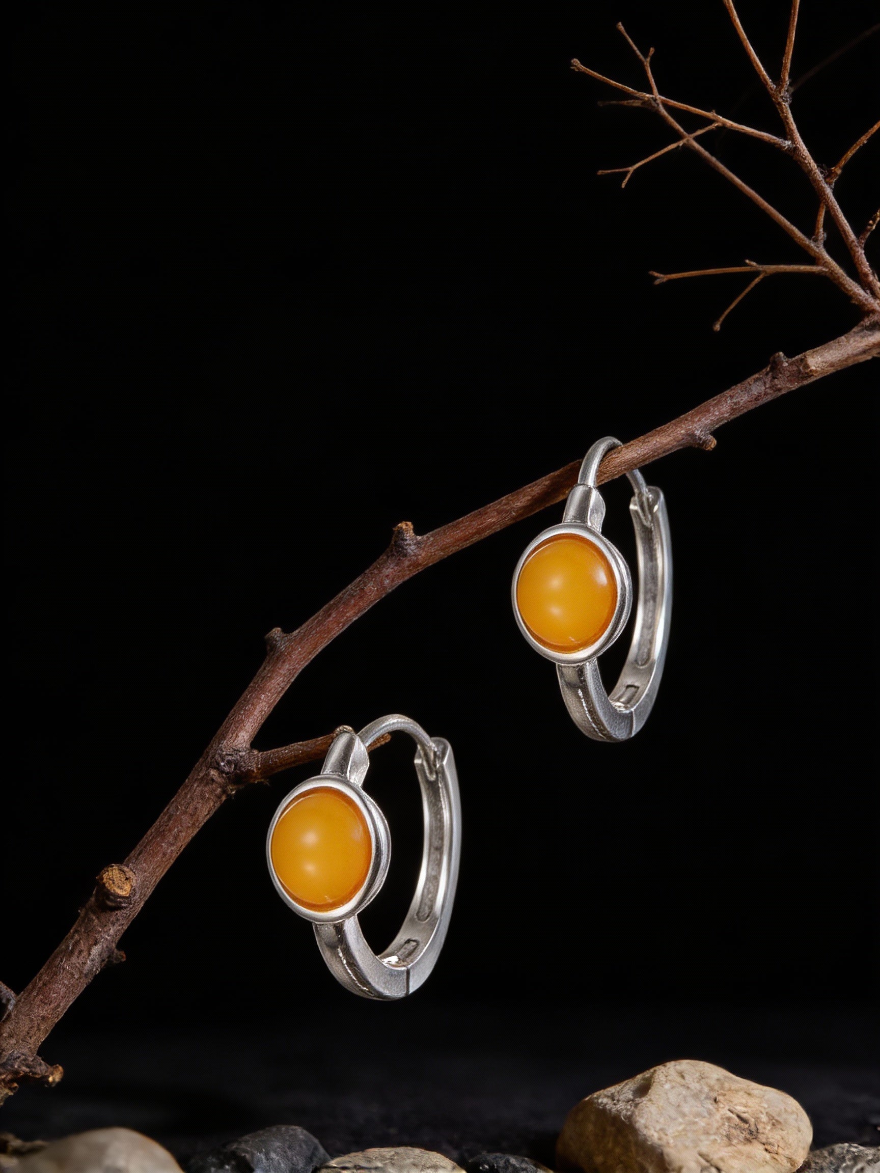 Original Vintage Ear Clasp Studs | S925 Sterling Silver Amber Earrings