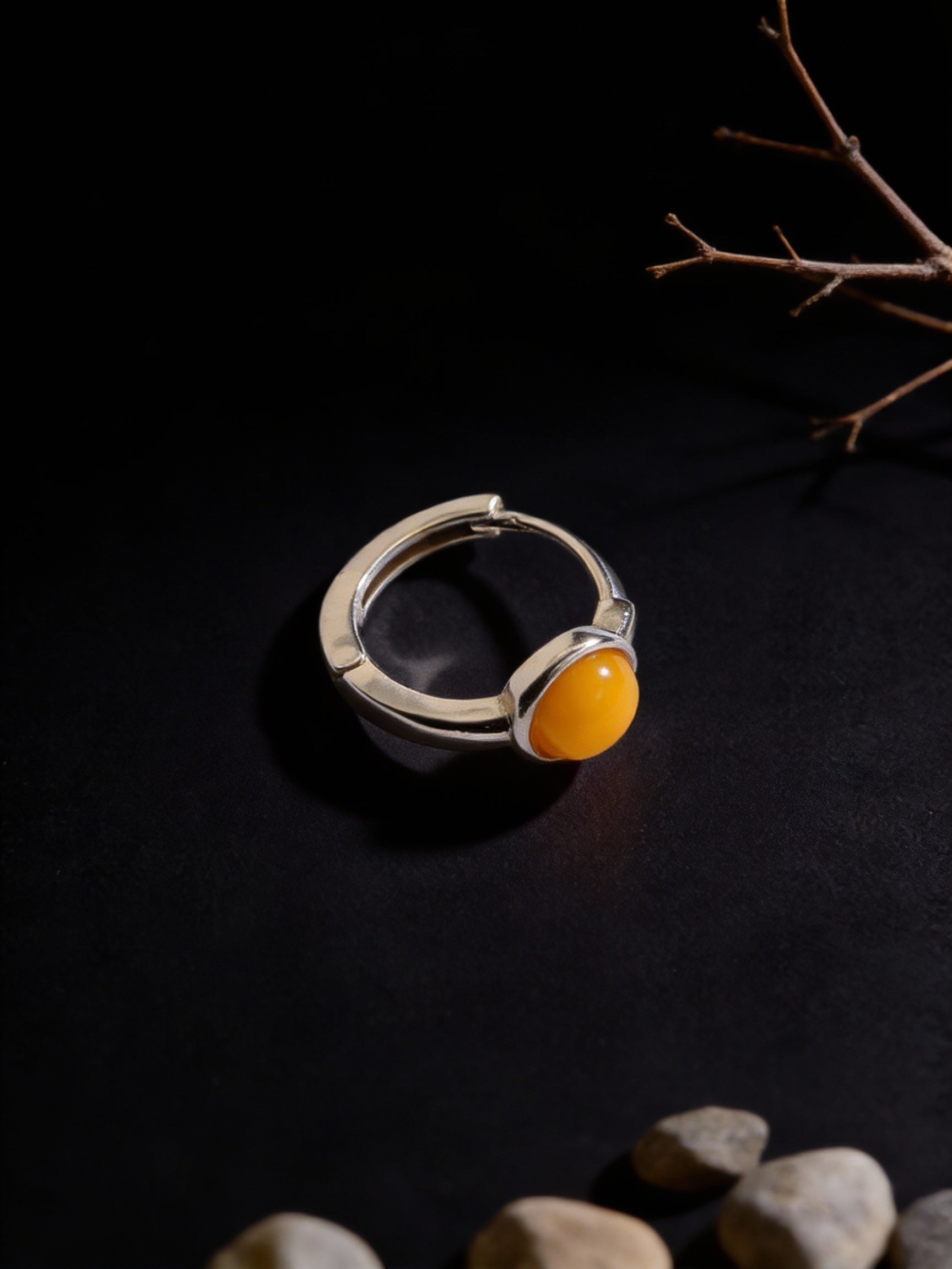 Original Vintage Ear Clasp Studs | S925 Sterling Silver Amber Earrings