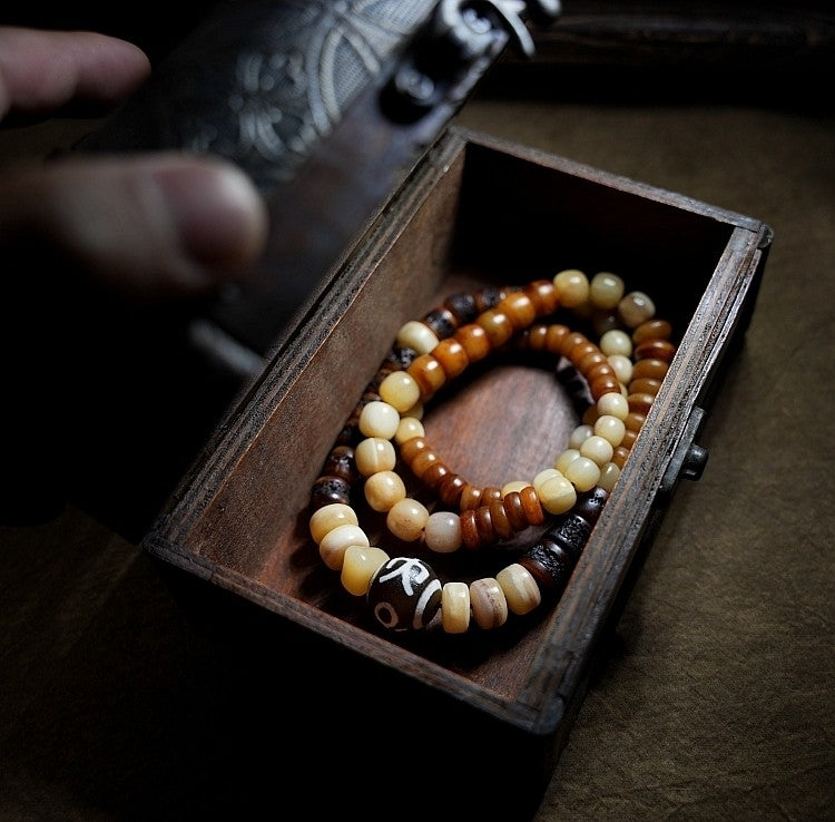Original Design Natural Yak Bone & Camel Bone Multi-Treasure Buddha Bead Bracelet | Tibetan Unisex Multi-Loop Ethnic Style Bracelet