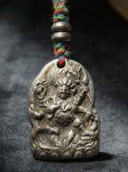Tibetan Six-Armed Mahakala Hand-Carved Cold Iron Talisman Pendant