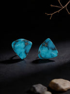 Vintage Irregular Stud Earrings | Yungaisi Sky Blue Raw Ore Turquoise 925 Sterling Silver Earrings
