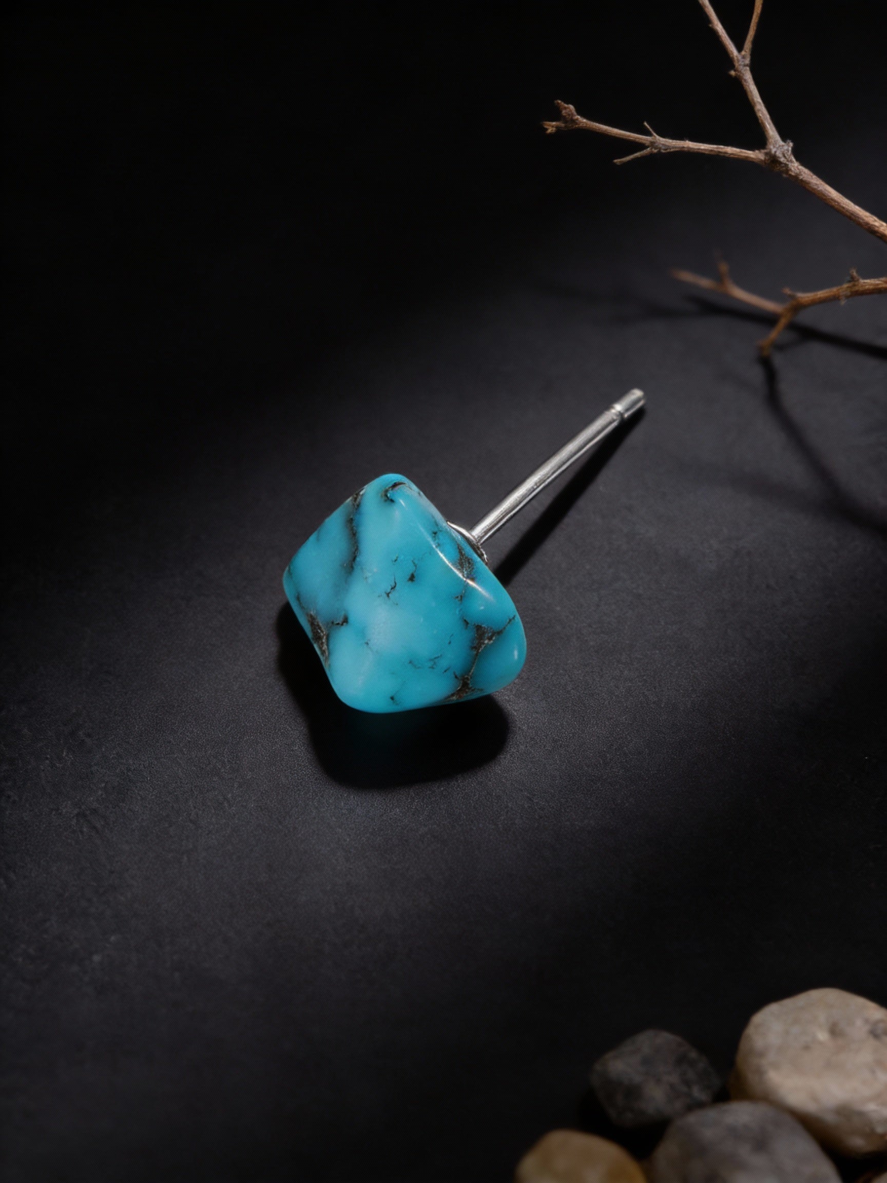 Vintage Irregular Stud Earrings | Yungaisi Sky Blue Raw Ore Turquoise 925 Sterling Silver Earrings