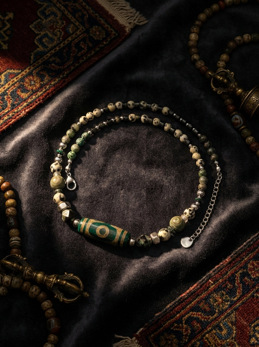 Tibetan Forest Elegance · Original New Tibetan Dzi Bead Necklace